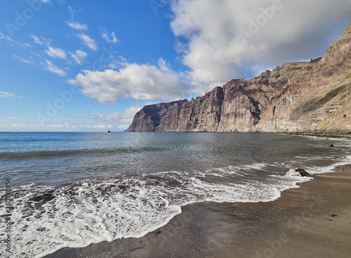 Panoramic view of the beautiful rocky coast Los Gigantes on Tenerife, Los Gigantes beach