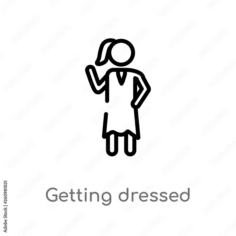 outline getting dressed vector icon. isolated black simple line element illustration from people concept. editable vector stroke getting dressed icon on white background outline getting dressed vector icon. isolated black simple line element illustration from people concept. editable vector stroke getting dressed icon on white background
