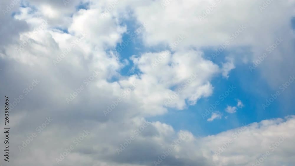 Cloudy weather. Move of cumulus clouds on the spring blue sky. Timelapse. Beautiful natural sky background Cloudy weather. Move of cumulus clouds on the spring blue sky. Timelapse. Beautiful natural sky background