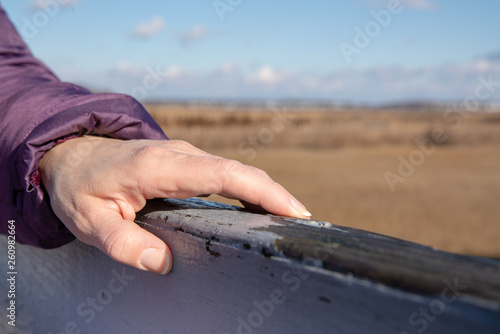 Womans Hand on a Rail near a marsh © kmlPhoto
