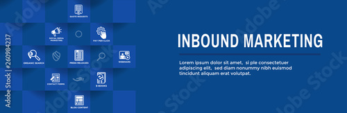Digital Inbound Marketing Web Banner with Vector Icons with CTA, Growth, SEO, etc