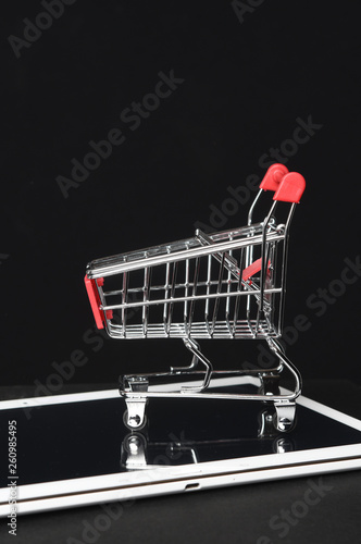 mini shopping cart on a tablet
