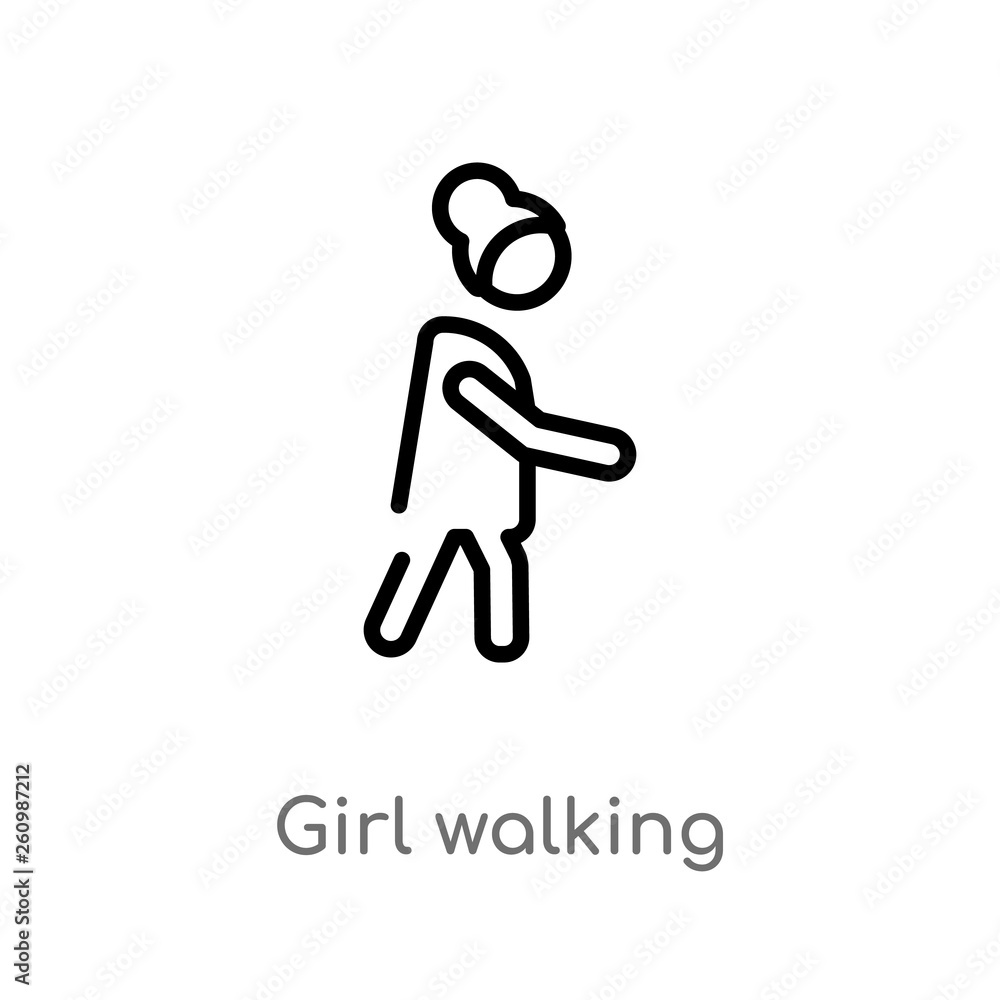 outline girl walking vector icon. isolated black simple line element illustration from people concept. editable vector stroke girl walking icon on white background outline girl walking vector icon. isolated black simple line element illustration from people concept. editable vector stroke girl walking icon on white background