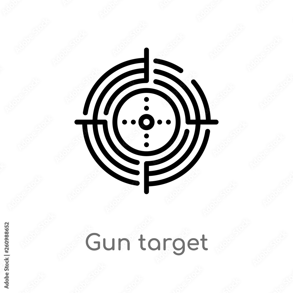 outline gun target vector icon. isolated black simple line element illustration from productivity concept. editable vector stroke gun target icon on white background outline gun target vector icon. isolated black simple line element illustration from productivity concept. editable vector stroke gun target icon on white background