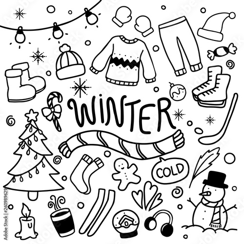 Winter doodles hand drawn vector © Victoruler