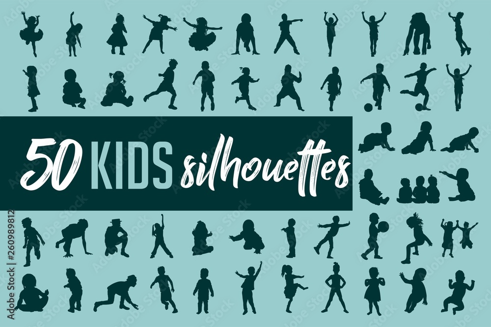Kids silhouette collection vector