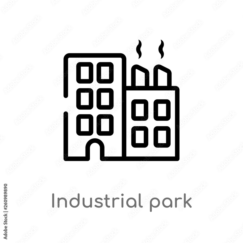outline industrial park vector icon. isolated black simple line element illustration from real estate concept. editable vector stroke industrial park icon on white background