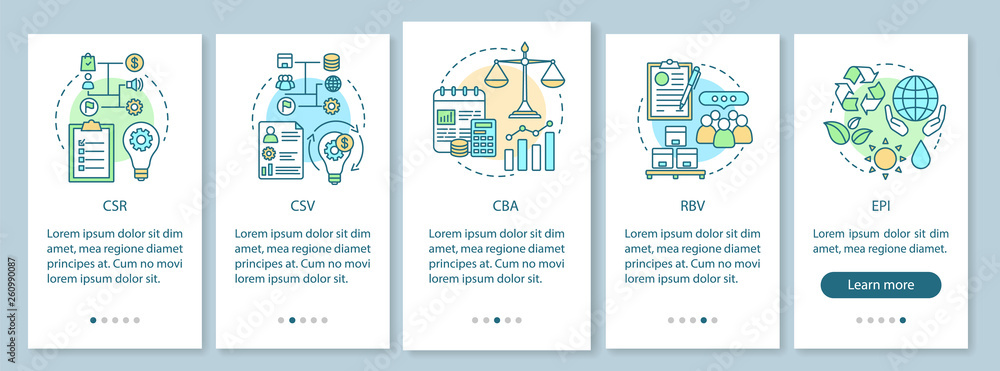 Business concepts onboarding mobile app page screen vector template
