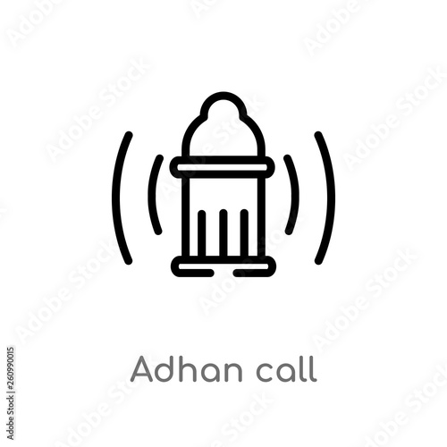 outline adhan call vector icon. isolated black simple line element illustration from religion-2 concept. editable vector stroke adhan call icon on white background