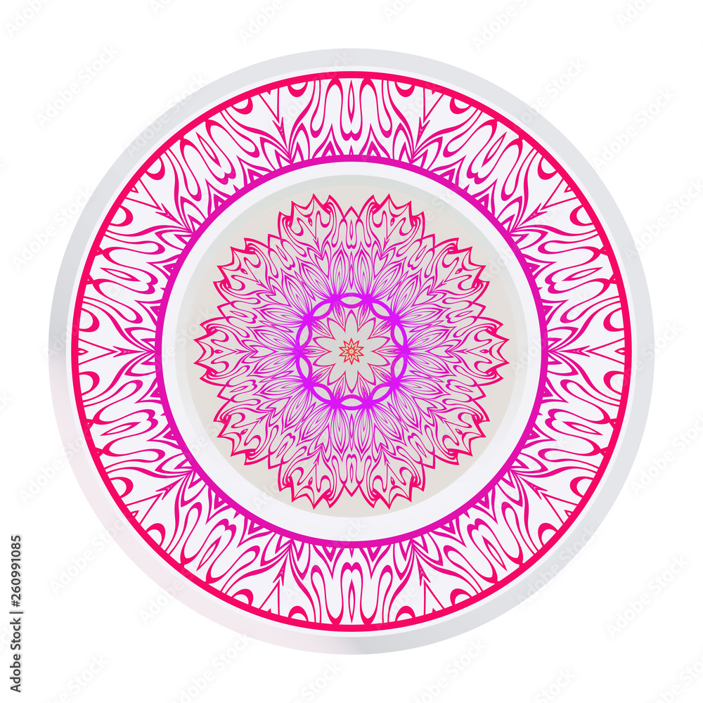 Vector Pattern With Abstract Floral Round Ornament. Oriental Pattern. Indian, Moroccan, Mystic, Ottoman Motifs. Anti-Stress Therapy Pattern.