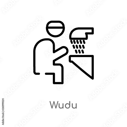 outline wudu vector icon. isolated black simple line element illustration from religion-2 concept. editable vector stroke wudu icon on white background