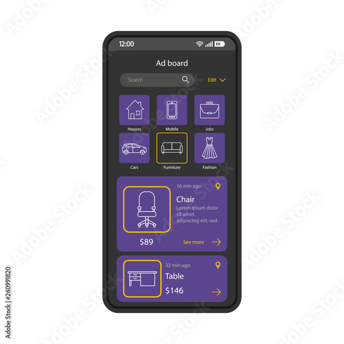 Online marketplace smartphone interface vector template