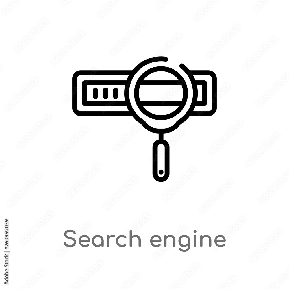 outline search engine vector icon. isolated black simple line element illustration from search engine optimization concept. editable vector stroke search engine icon on white background outline search engine vector icon. isolated black simple line element illustration from search engine optimization concept. editable vector stroke search engine icon on white background