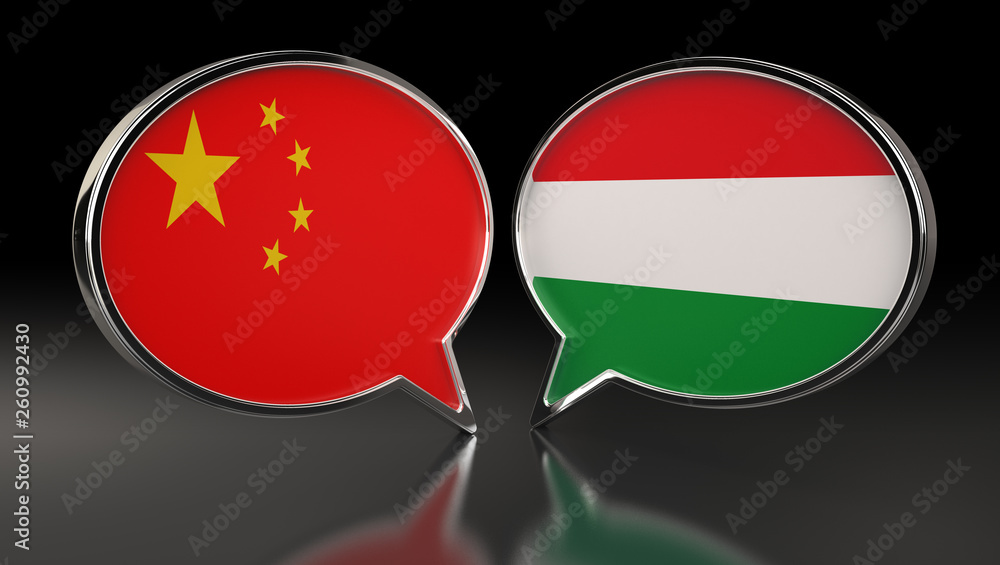 China and Hungary flags with Speech Bubbles. 3D Illustration China and Hungary flags with Speech Bubbles. 3D Illustration