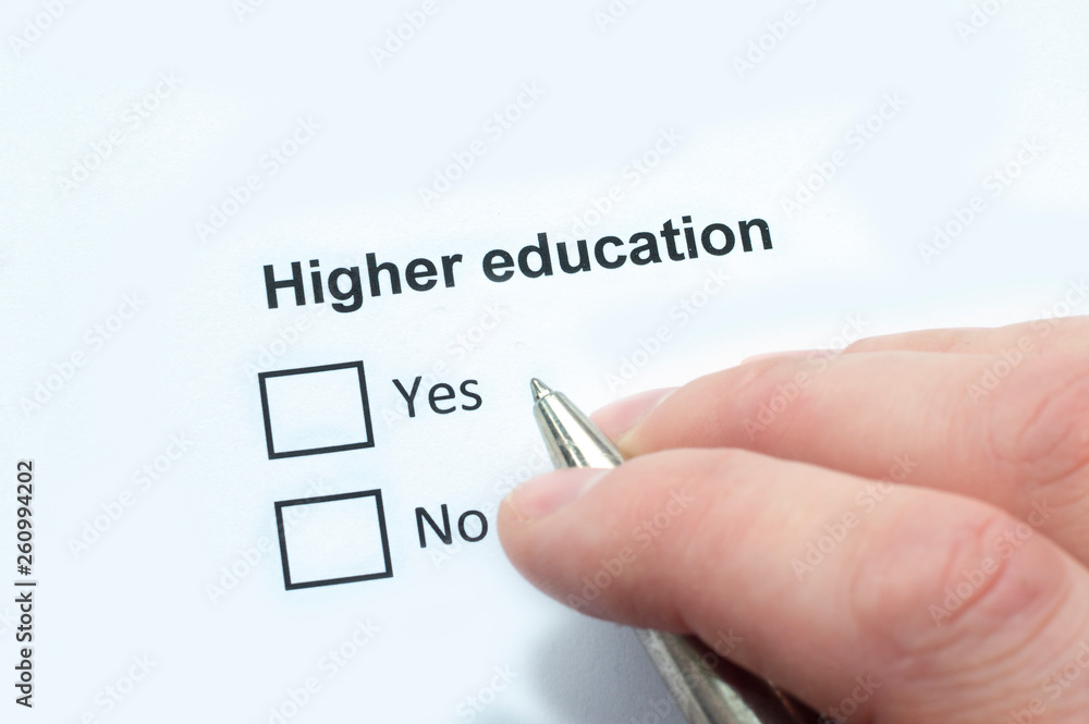 Higher education - Checklist concept with metal pen Higher education - Checklist concept with metal pen