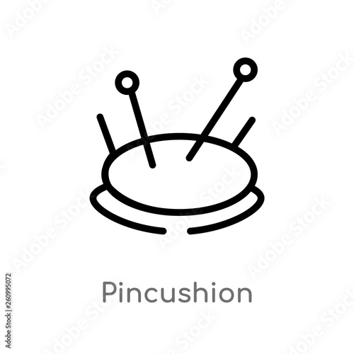 outline pincushion vector icon. isolated black simple line element illustration from sew concept. editable vector stroke pincushion icon on white background