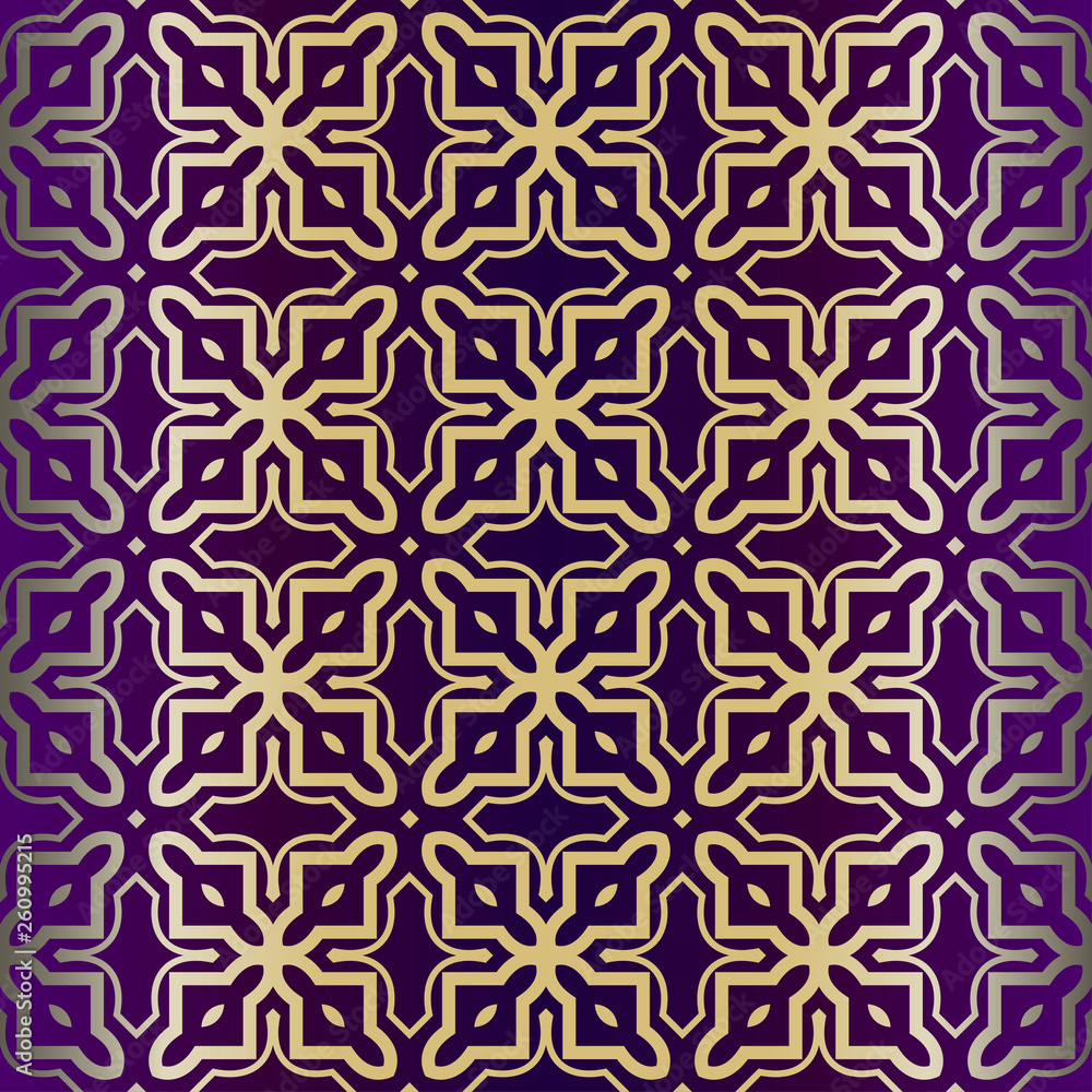 Geometric Modern Ornament. Seamless Vector Pattern. For Wallpaper, Invitation, Fashion Design. Purple gold color