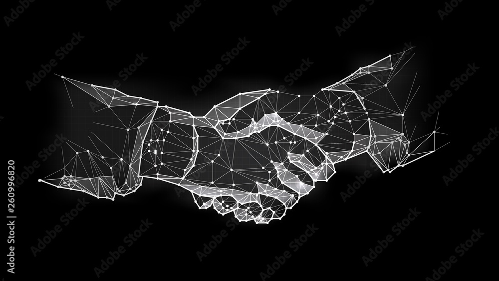 Abstract virtual Hand shake the circle interface on green cyberspace ...