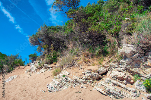 Queen's Beach is located near the resort of Chan in the municipality of Bar, Montenegro. A picturesque place and beautiful landscapes with rocks and vegetation.