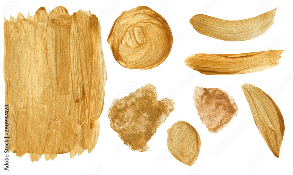 Golden acrilic textures set. Hand painted abstract beautiful illustration for design, print, fabric or background. Golden acrilic textures set. Hand painted abstract beautiful illustration for design, print, fabric or background.