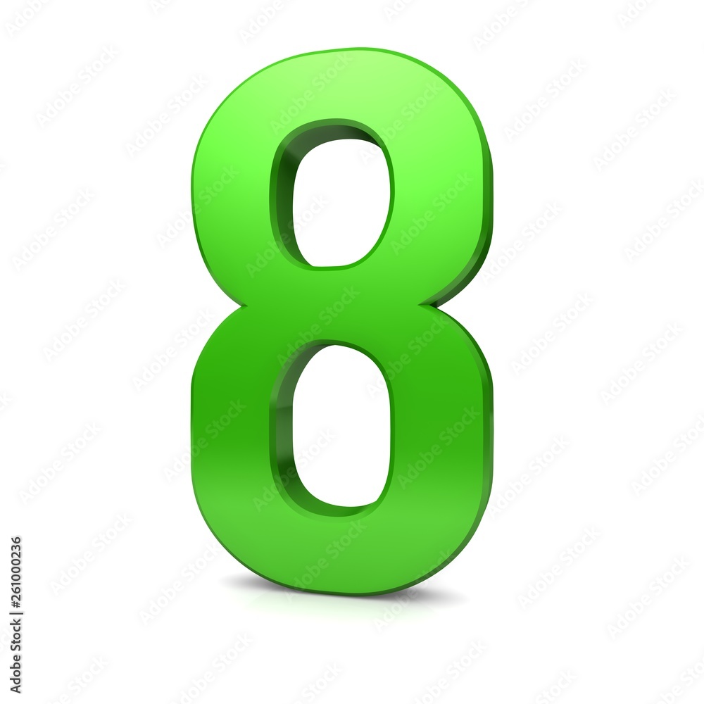 number 8 eight green 3d rendering isolated sign white background number 8 eight green 3d rendering isolated sign white background