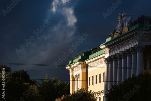 Saint Petersburg, Russia. Beautiful view of the city against dramatic blue sky september autumn evening