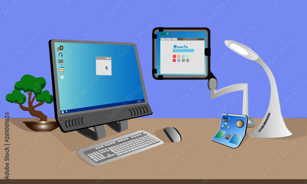 A set of technological devices for creating software Flat design