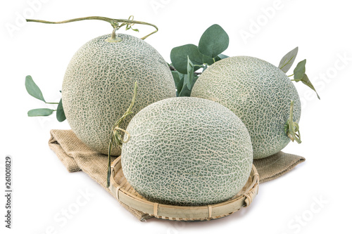 Close up, clipping path, cut out, beautiful rock cantaloup melon isolated on white background photo