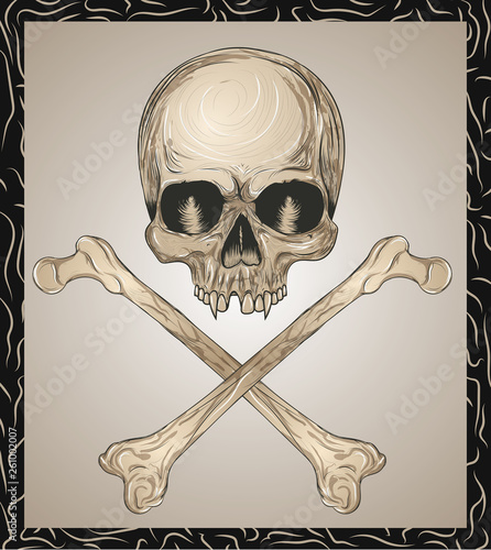 Evil skull with crossed bones.