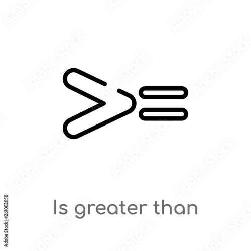 outline is greater than or equal to vector icon. isolated black simple line element illustration from signs concept. editable vector stroke is greater than or equal to icon on white background