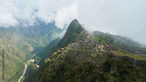 Machu Pichu, Peru, September 2018: Overview of the Western cultivation terraces of the ancient Inca city of Machu Pichu