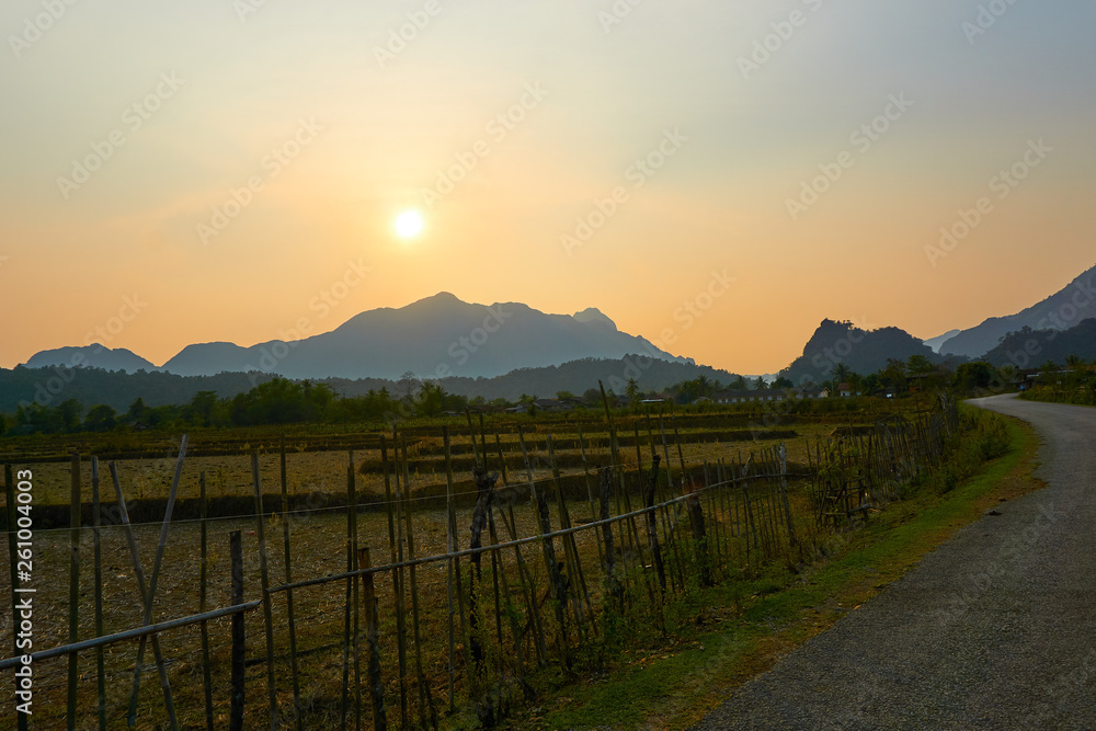 Beautiful landscapes at Vang Vieng , Loas mountains in background