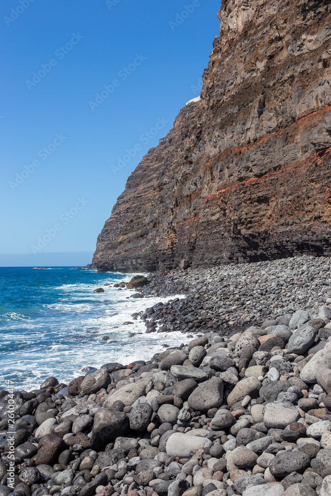 Pebble beach at Tazacorte village at La Palma. Canary Islands. Spain