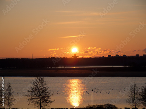 The first day of the new year concept: impressive and amazing morning sunrise over the sea in Helsinki, Finland, Europe