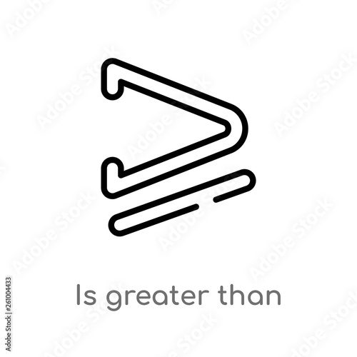 outline is greater than or equal to vector icon. isolated black simple line element illustration from signs concept. editable vector stroke is greater than or equal to icon on white background