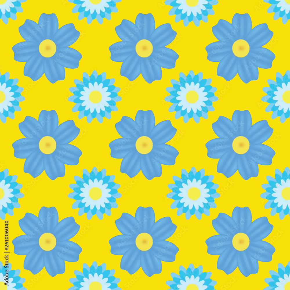 Pattern of blue flowers on a yellow background Pattern of blue flowers on a yellow background