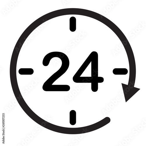 24 hours assistance. clock symbol. open 24 hours icon for your web site design, logo, app, UI. twenty four hour icon on white background. flat style. 24 hours sign.