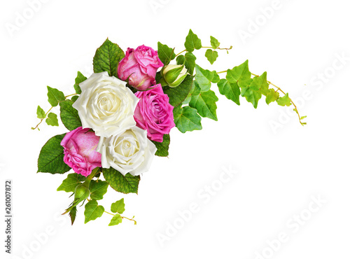 Rose flowers with ivy green...