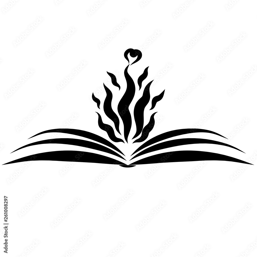 flame with heart over an open book