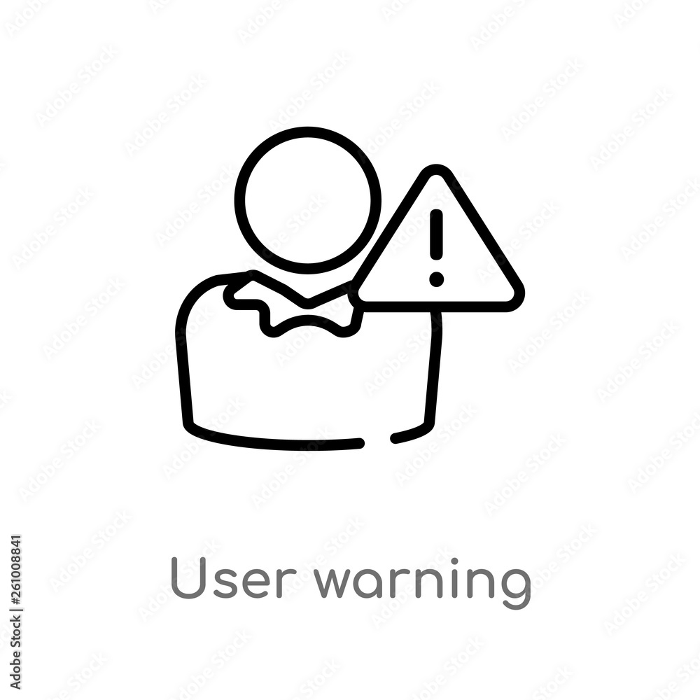 Obraz premium outline user warning vector icon. isolated black simple line element illustration from social concept. editable vector stroke user warning icon on white background