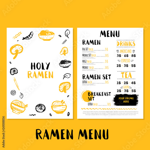 Grunge ramen menu design isolated on white background. Asian Noodle bowl collection. Healthy traditional food