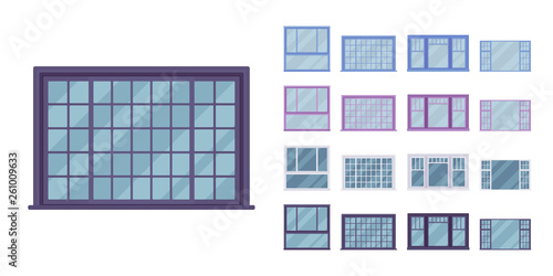 Window for building fitted with glass in a frame. Georgian sash classic set with panes. Home, office design for residential project. Vector flat style cartoon illustration isolated on white background