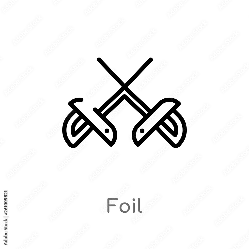 outline foil vector icon. isolated black simple line element illustration from sports concept. editable vector stroke foil icon on white background outline foil vector icon. isolated black simple line element illustration from sports concept. editable vector stroke foil icon on white background