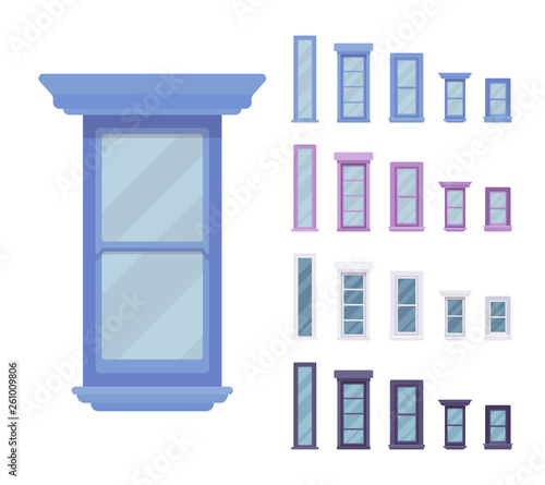 Window for building fitted with glass in a frame. Facade elements for house exterior. Home and office design for residential project. Vector flat style cartoon illustration isolated, white background