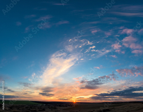 panorama of the sky at sunset, pink clouds, background image.