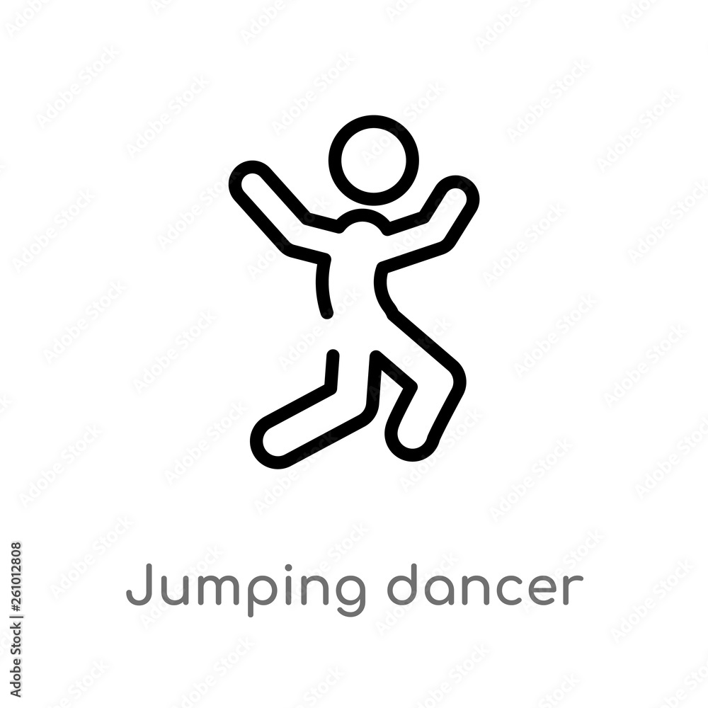 outline jumping dancer vector icon. isolated black simple line element illustration from sports concept. editable vector stroke jumping dancer icon on white background