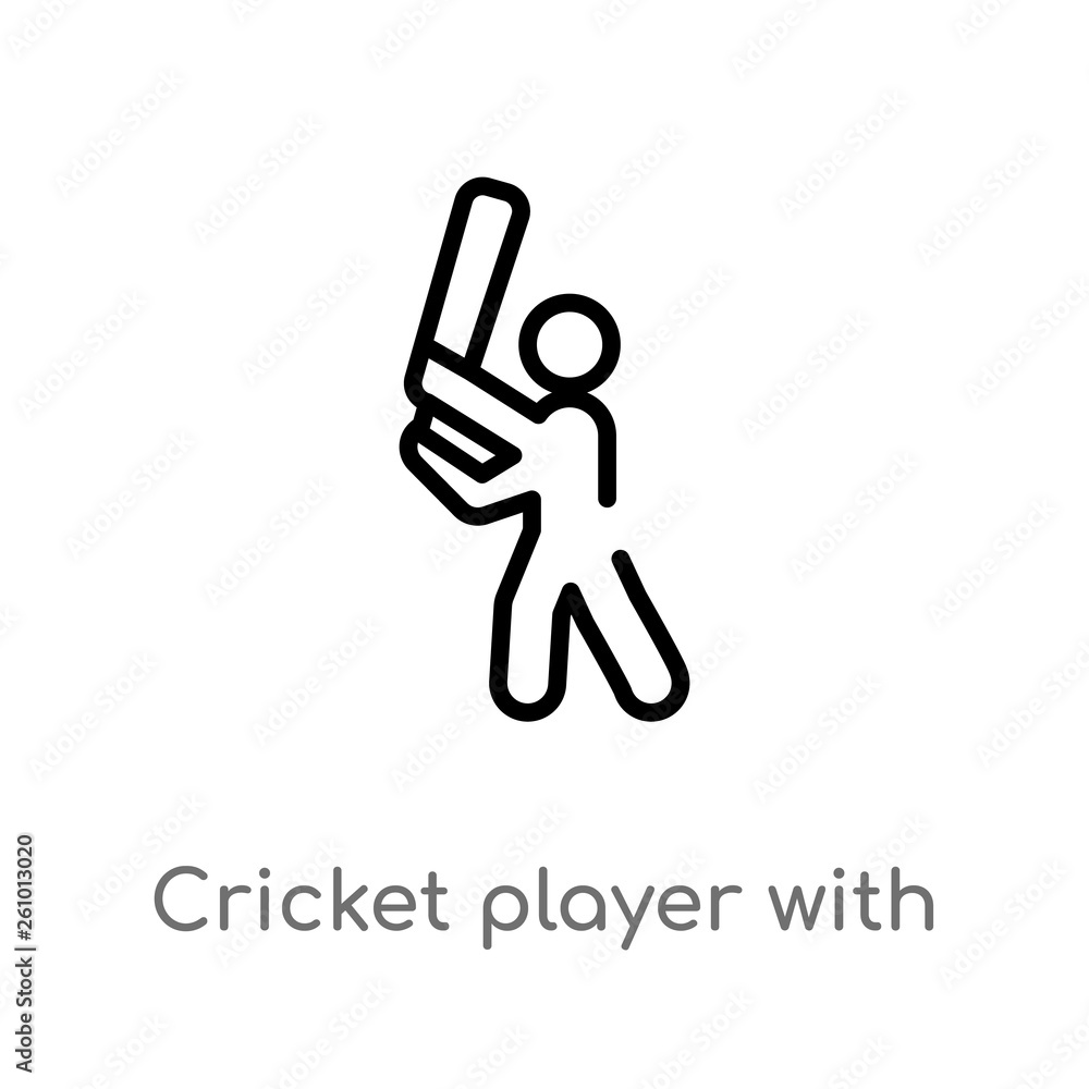 outline cricket player with bat vector icon. isolated black simple line element illustration from sports concept. editable vector stroke cricket player with bat icon on white background outline cricket player with bat vector icon. isolated black simple line element illustration from sports concept. editable vector stroke cricket player with bat icon on white background