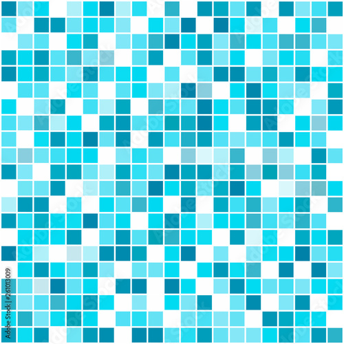 Blue square mosaic seamless vector pattern.