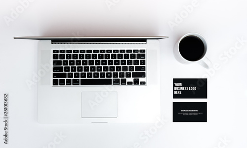 business card mockup template top view copy space