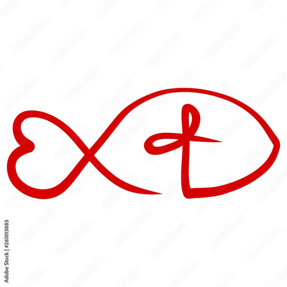 Abstract Christian symbolism, a fish with a cross and a heart Abstract Christian symbolism, a fish with a cross and a heart